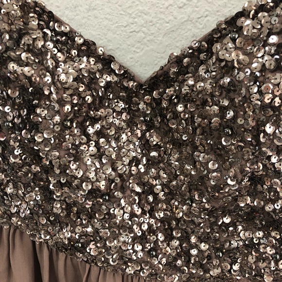 Parker brown sequins chiffon silk Strapless dress - Picture 3 of 8